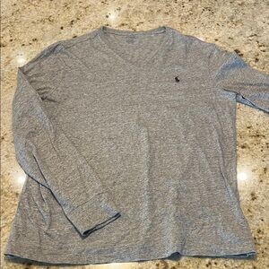 POLO RALPH LAUREN MENS LARGE HEATHER GRAY LONG SLEEVE V-neck cotton tee shirt